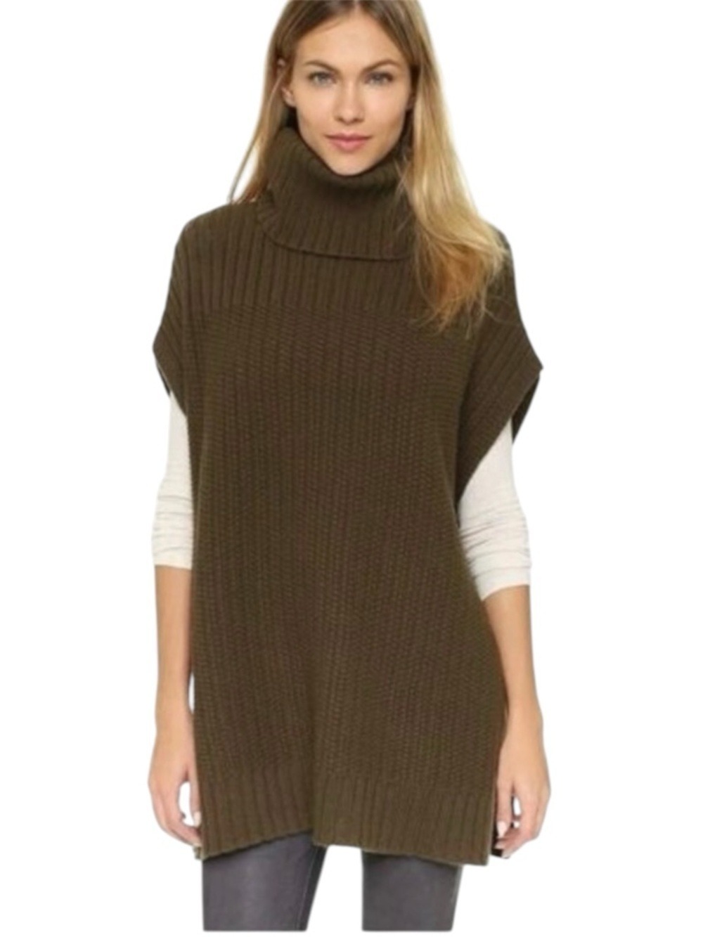 Theory boseley fine haven turtleneck poncho size small olive green